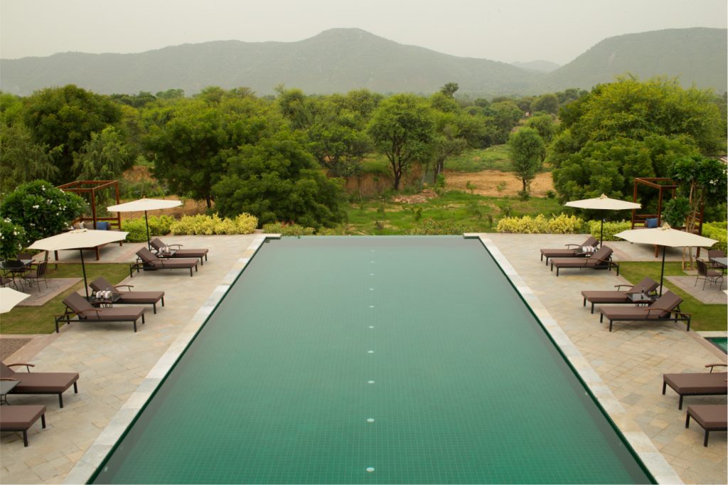 infinity pool with mountain views